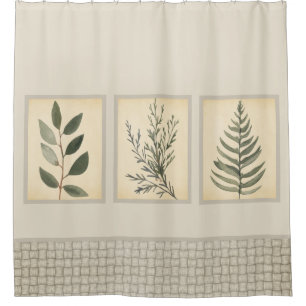 Foliage Woven Edge Neutral Beige Shower Curtain