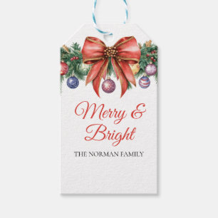 Foliage Wreath Merry & Bright Holiday Gift Tags