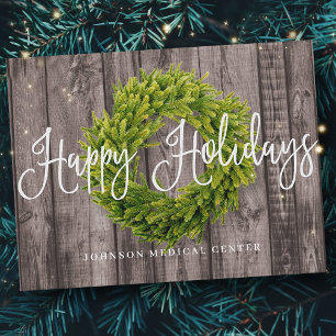 Foliage Wreath on Wood   Happy Holidays Medical Holiday Postcard