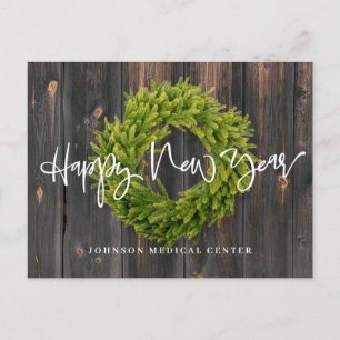 Foliage Wreath on Wood Happy New Year Medical Holiday Postcard