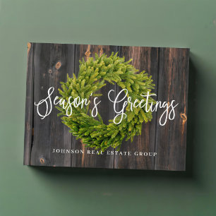 Foliage Wreath on Wood Season's Greetings Holiday Postcard