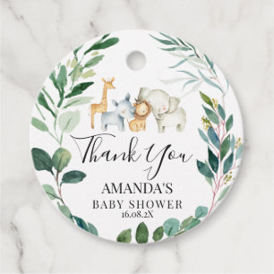 Foliage Wreath Safari Baby Shower Round Favour Tags