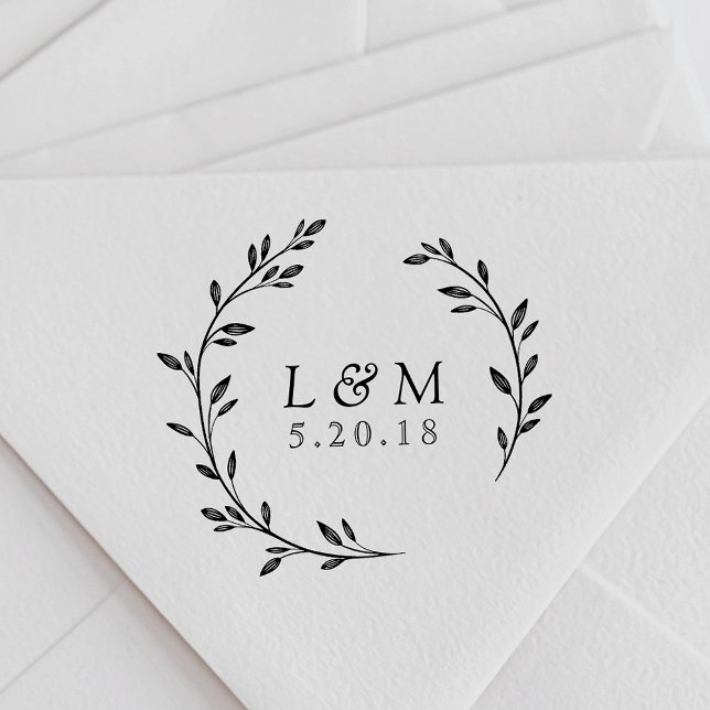 Foliage Wreath Wedding Monogram Rubber Stamp (Creator Uploaded)