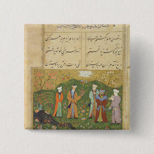 Folio 39, A garden scene, from the 'Bustan of Sa'd 15 Cm Square Badge