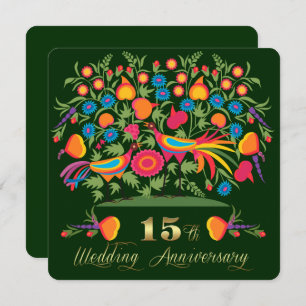 Folk Art 15th Wedding Anniversary Party Invitation