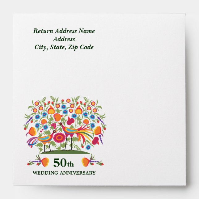 Folk Art 50th Wedding Anniversary  Envelope (Front)