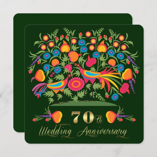 Folk Art 70th Wedding Anniversary Party  Invitation (Front/Back)