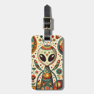 Folk Art Alien Bug Luggage Tag - Customise