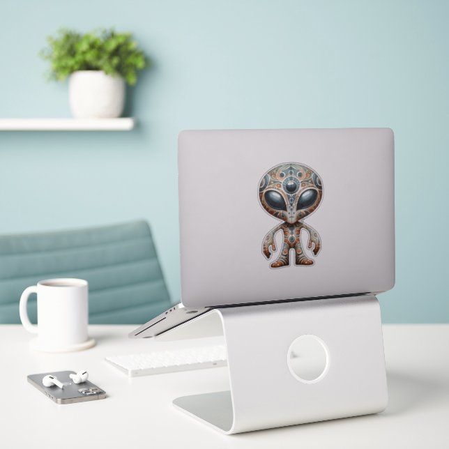 Folk Art Alien Sticker (Laptop On Desk)