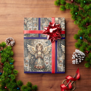 Folk Art Angel Christmas Wrapping Paper
