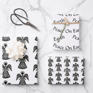 Folk Art Angel Pattern Wrapping Paper Sheet