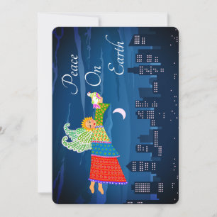 Folk Art Angel with Dove Flat Holiday Card
