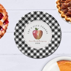 Folk Art Apple Plaid Thanksgiving Paper Plate