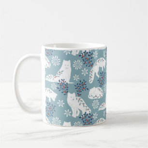 Folk Art Arctic Fox in the Snow with Holly Coffee Mug