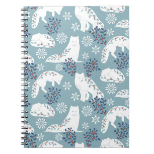 Folk Art Arctic Fox in the Snow with Holly Notebook