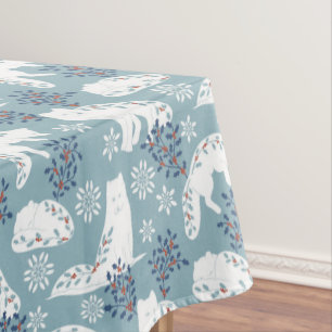 Folk Art Arctic Fox in the Snow with Holly Tablecloth