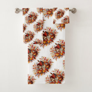 Folk Art Autumn Cottage Bath Towel Set