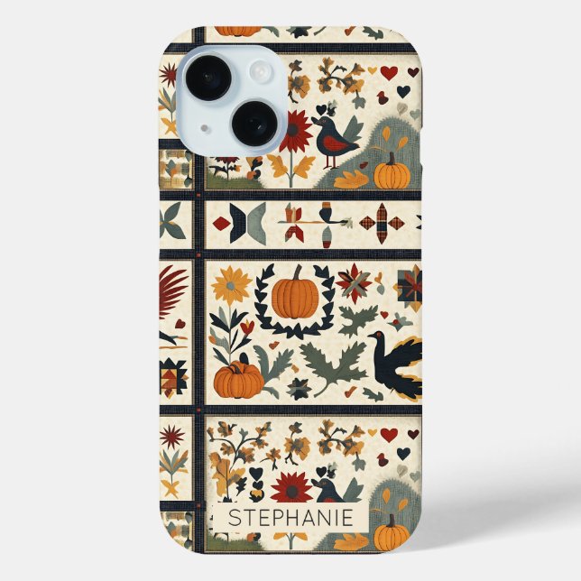 Folk Art Autumn Quilt Pattern | Rustic Harvest Case-Mate iPhone Case (Back)