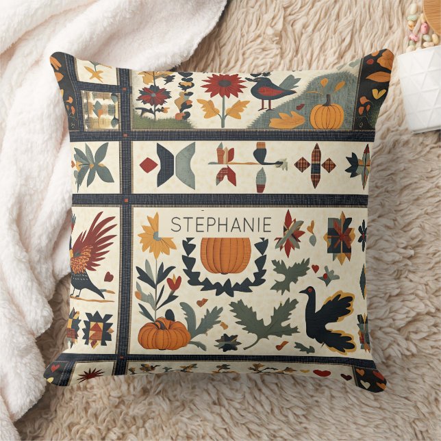 Folk Art Autumn Quilt Pattern | Rustic Harvest Cushion (Blanket)