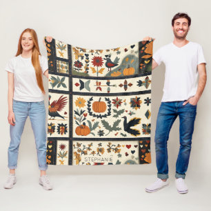 Folk Art Autumn Quilt Pattern   Rustic Harvest Fleece Blanket