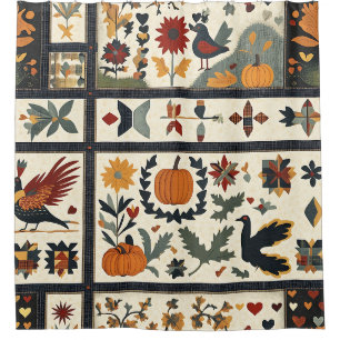 Folk Art Autumn Quilt Pattern   Rustic Harvest Shower Curtain