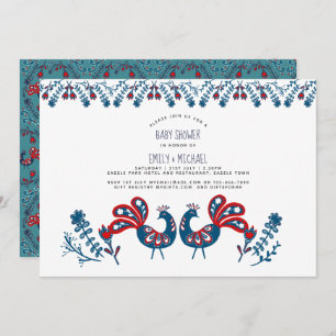 Folk Art Baby Shower Invites Scandinavian Birds