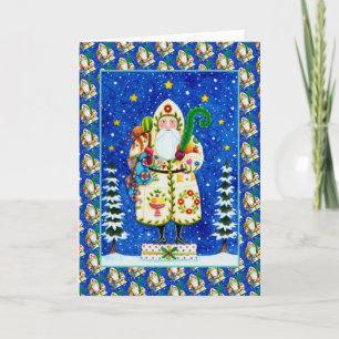 FOLK ART BALTIMORE QUILT FATHER CHRISTMAS Verse Holiday Card