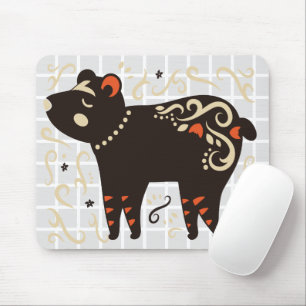 Folk Art Bear Grid Mouse Pad