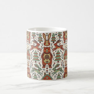 Folk Art Bear Rabbit Hare Forest Coffee Mug