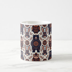 Folk Art Bear Rabbit Owl Forest Coffee Mug