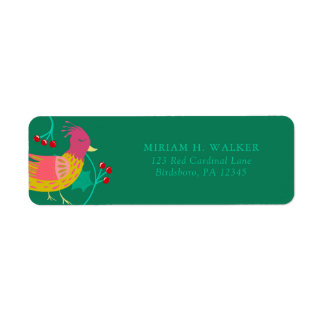 Folk Art Bird and Red Berries Holiday Return Address Label