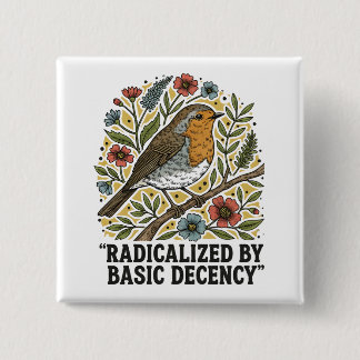 Folk Art Bird Illustration for Social Justice 15 Cm Square Badge
