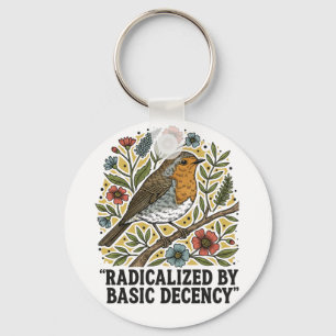 Folk Art Bird Illustration for Social Justice Key Ring