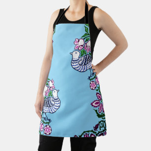 Folk Art Birds Flowers Acorns Apron