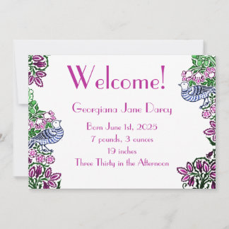 Folk Art Birds Flowers Acorns Blue Invitation