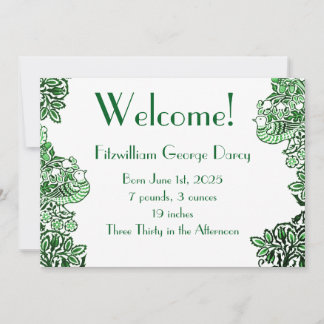 Folk Art Birds Flowers Acorns Green Invitation