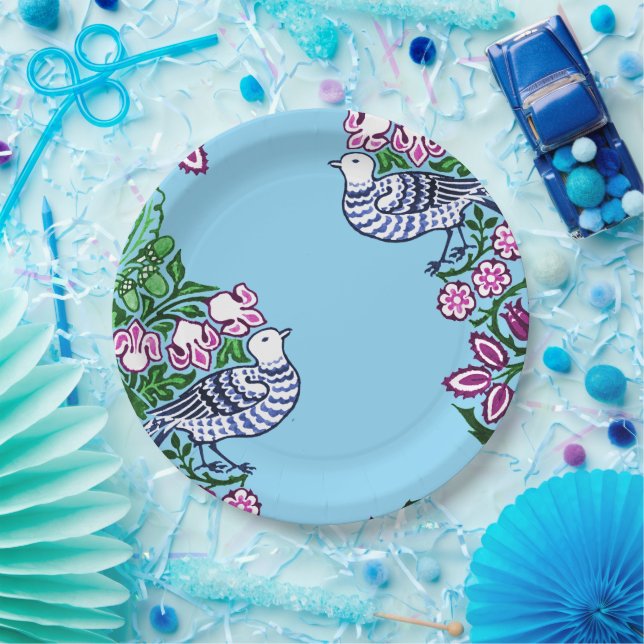 Folk Art Birds Flowers Acorns Paper Plate (Party)