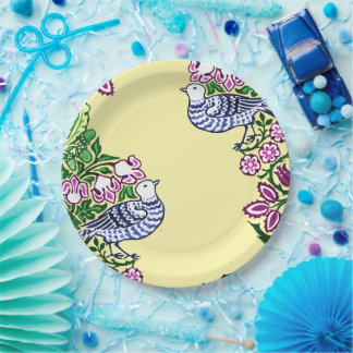 Folk Art Birds Flowers Acorns Paper Plate