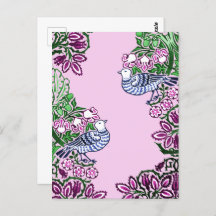 Folk Art Birds Flowers Acorns