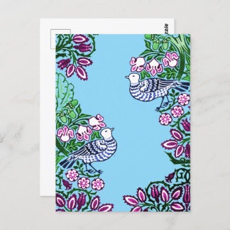 Folk Art Birds Flowers Acorns Postcard