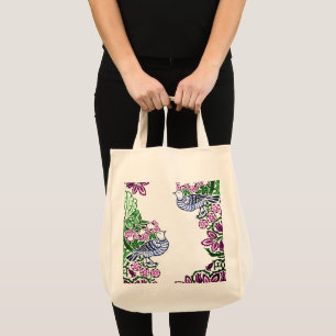 Folk Art Birds Flowers Acorns Tote Bag
