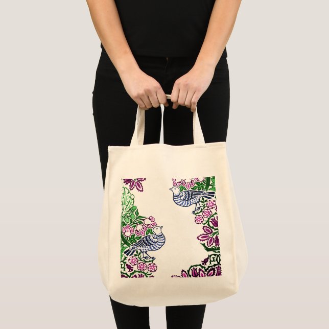 Folk Art Birds Flowers Acorns Tote Bag (Front (Product))