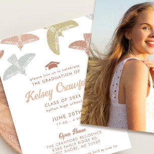 Folk Art Birds Photo Graduation Party Invitation