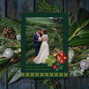 Folk Art Birds Photo Holiday Card