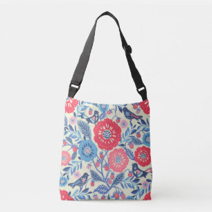 Folk Art Birds Strawberry And Flowers Crossbody Bag