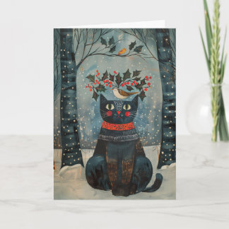 Folk Art Black Cat Notecard - Stationary