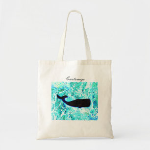 folk art black whale tote bag