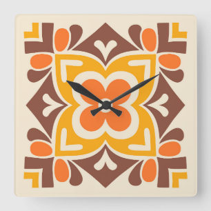 Folk Art Bloom Square Wall Clock