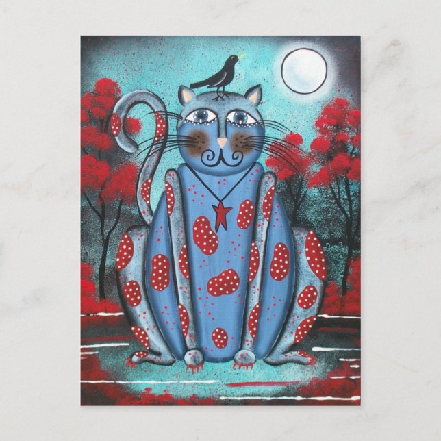 FOLK ART Blue Cat BY LORI EVERETT postcard (Front)