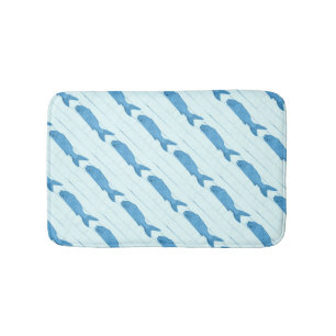 folk art blue fish bath mat